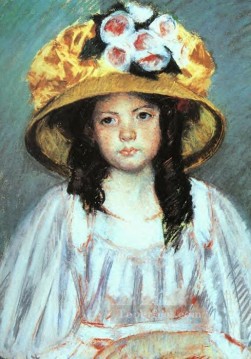  hijo Pintura al %C3%B3leo - Chica con un sombrero grande madres hijos Mary Cassatt